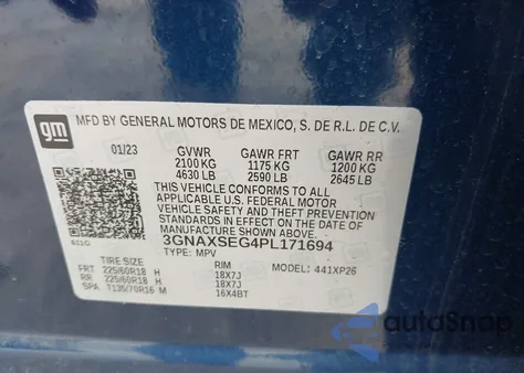 2023 Chevrolet Equinox Awd Ls z USA, uszkodzony, nr VIN 3GNAXSEG4PL171694